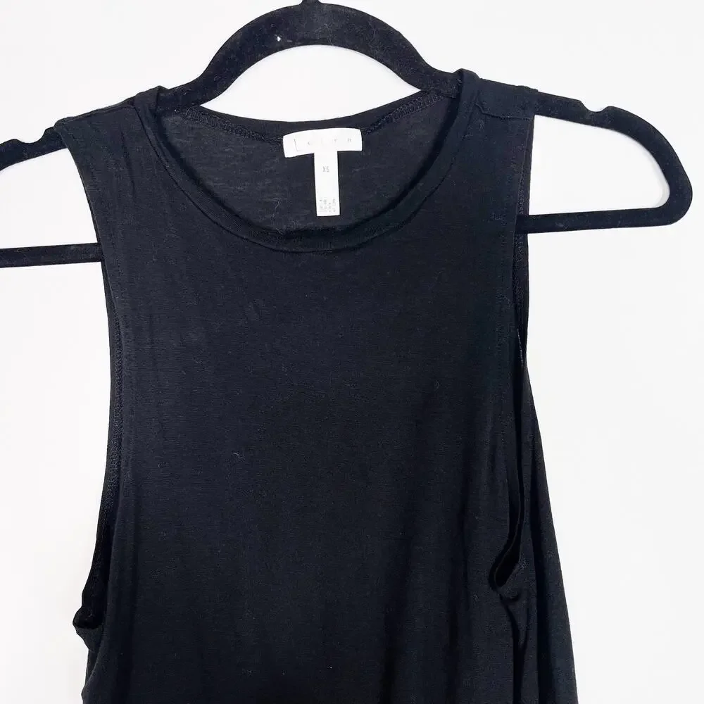 Leith XSmall XS Black High Low Hem Mixed Media Tank Top Crew Neck Sleeveless